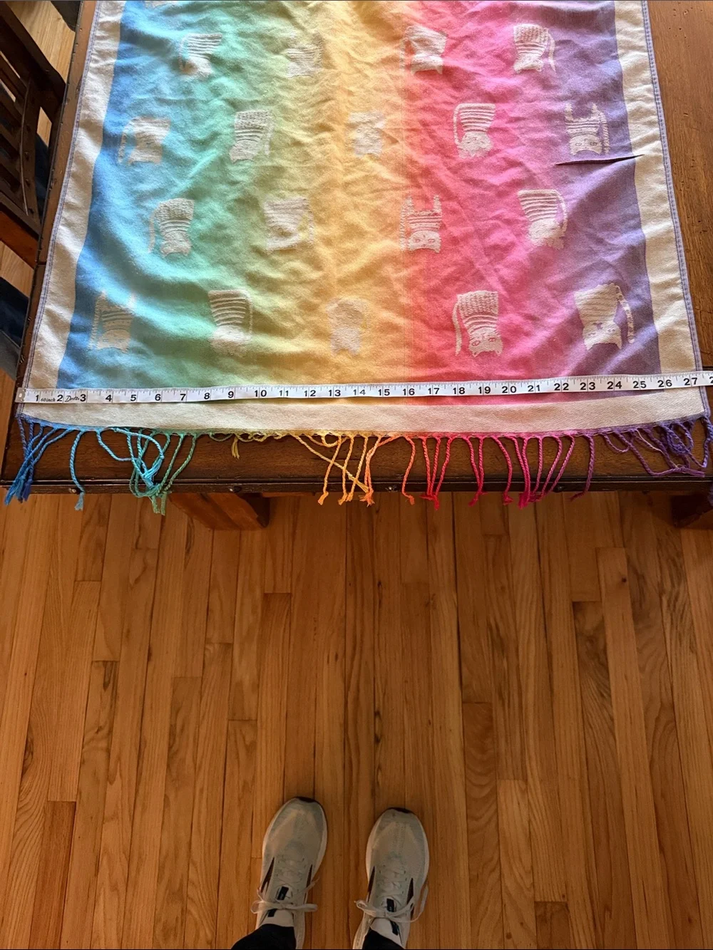 pashmina Rainbow Cat Woven Throw BlanketFringe Boho Cottagecore Kawaii WrapScarf